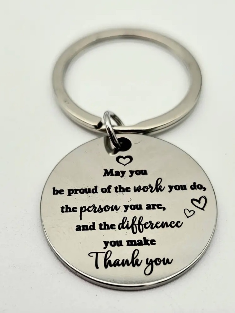 🇺🇸$5🇺🇸 Silver Tone Round Inspirational Keychain 1.5 inch - "Thank You" NIP